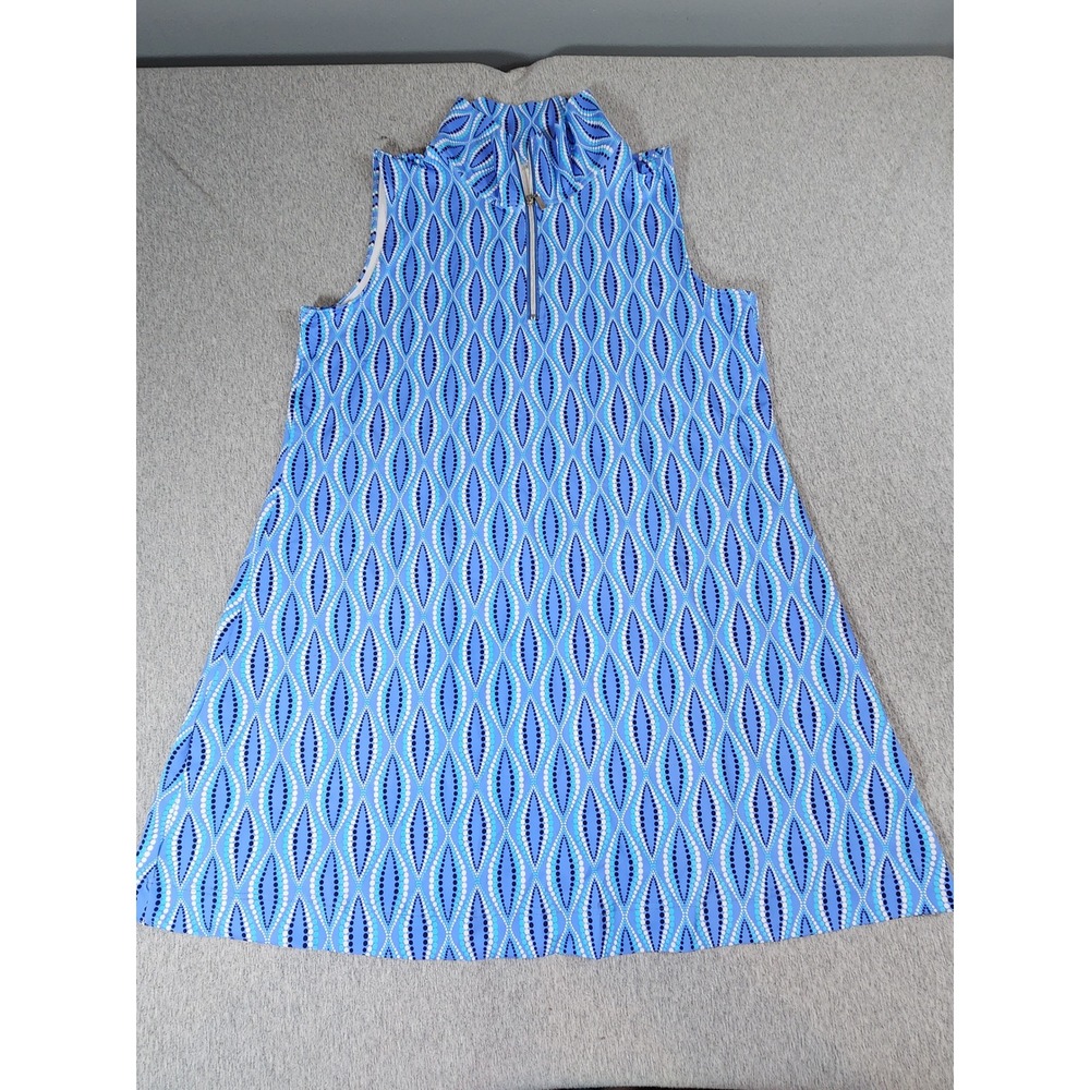 Lulu-B Dress Womens size 1X Blue Geometric Dot Half Zip Sleeveless A-Line